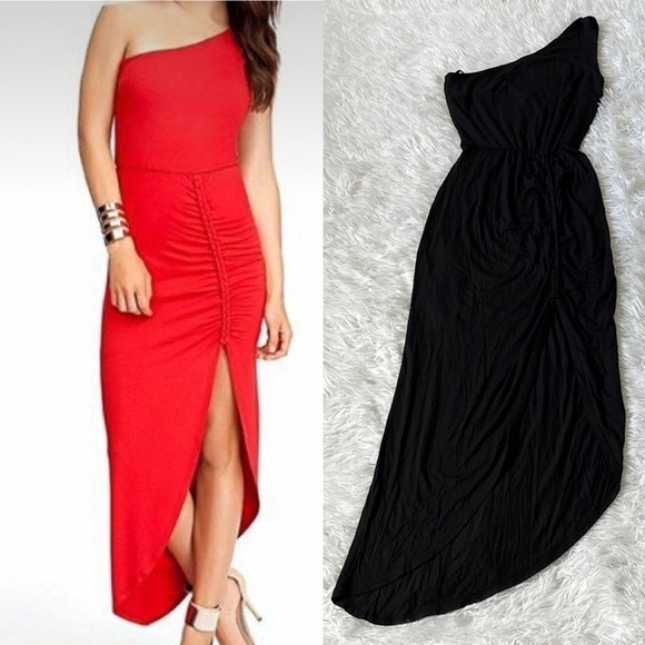 Bebe Women’s high low asymmetrical braid details one shoulder dress in BLACK XS - Picture 1 of 14